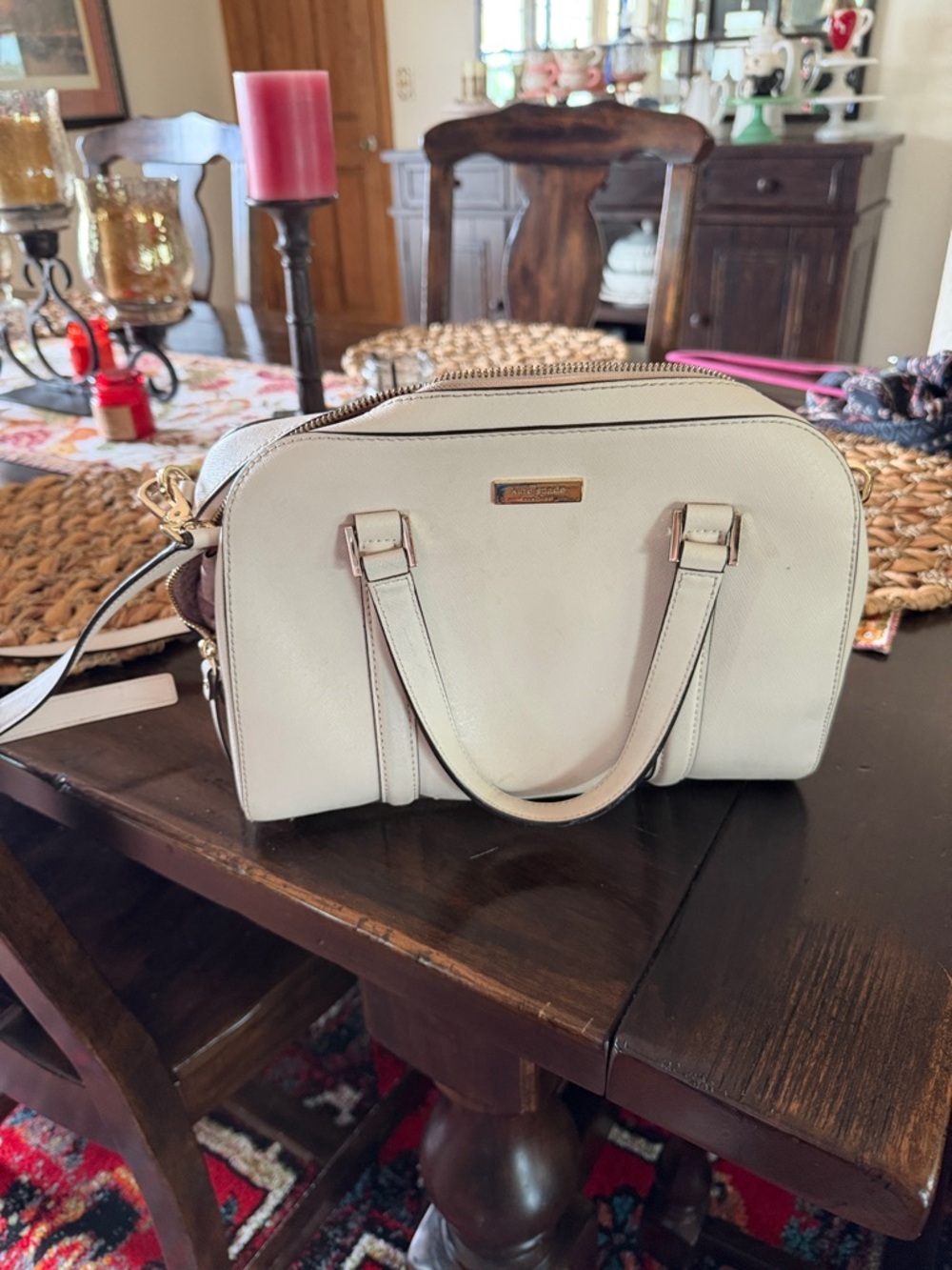 kate spade Cream Dome Satchel with Gold Hardware